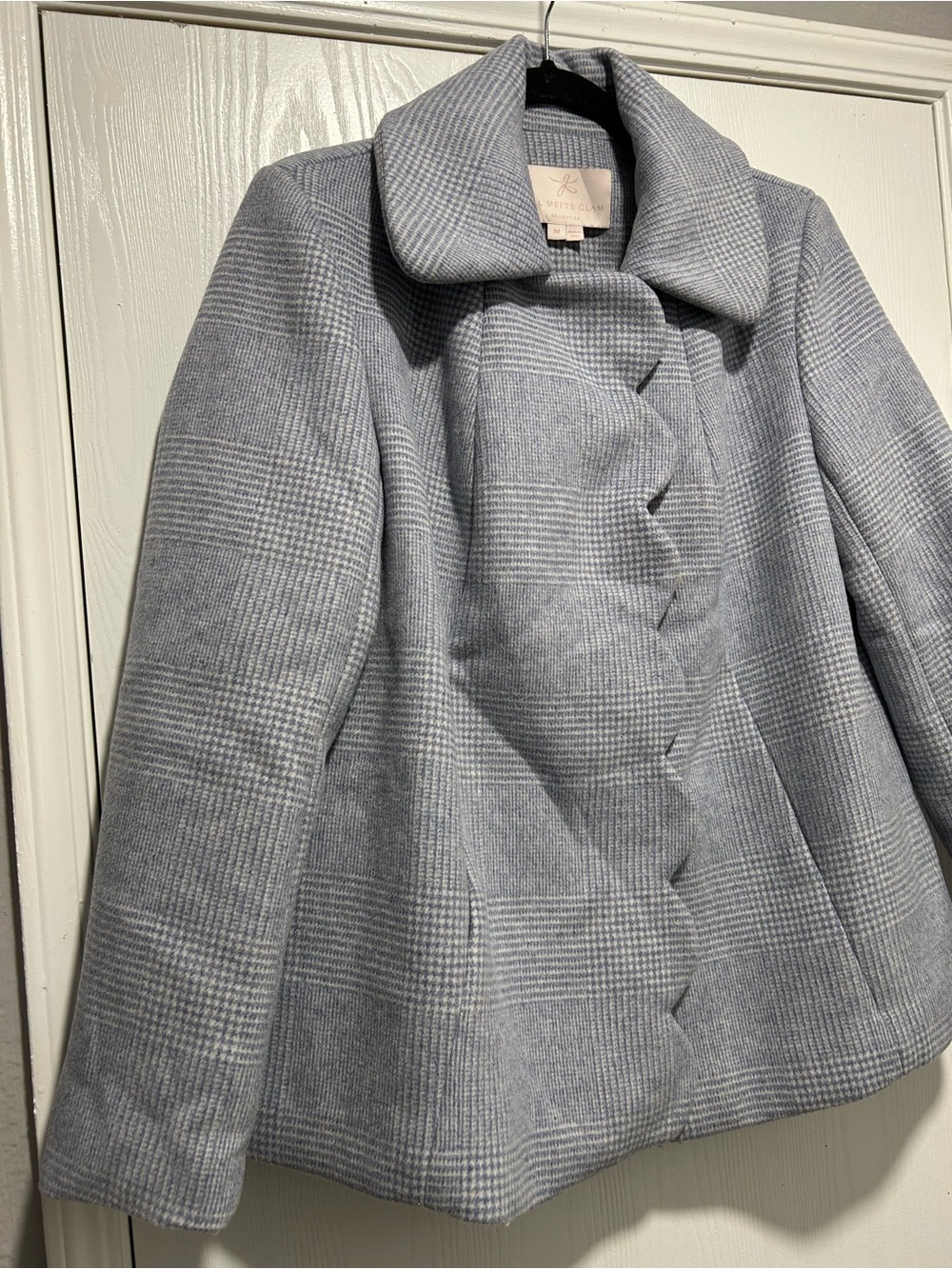 Gal Meets Glam Collection Aubrey Scalloped Houndstooth Check Blue Coat Size M - Picture 4 of 12